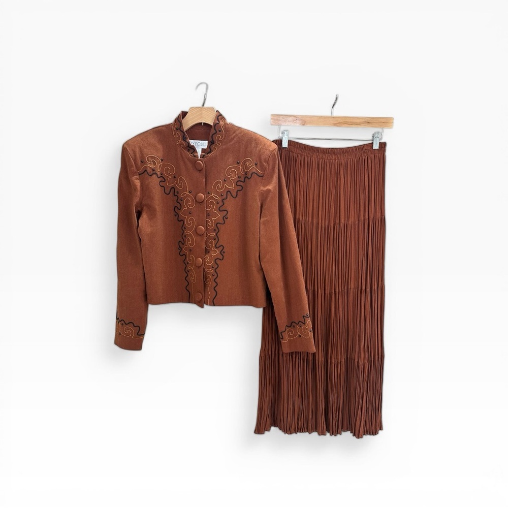 Vintage Oxford Western Broomstick Skirt and Jacket Medium Made In USA - Picture 8 of 9